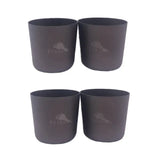 four black plastic cups with the logo of the company