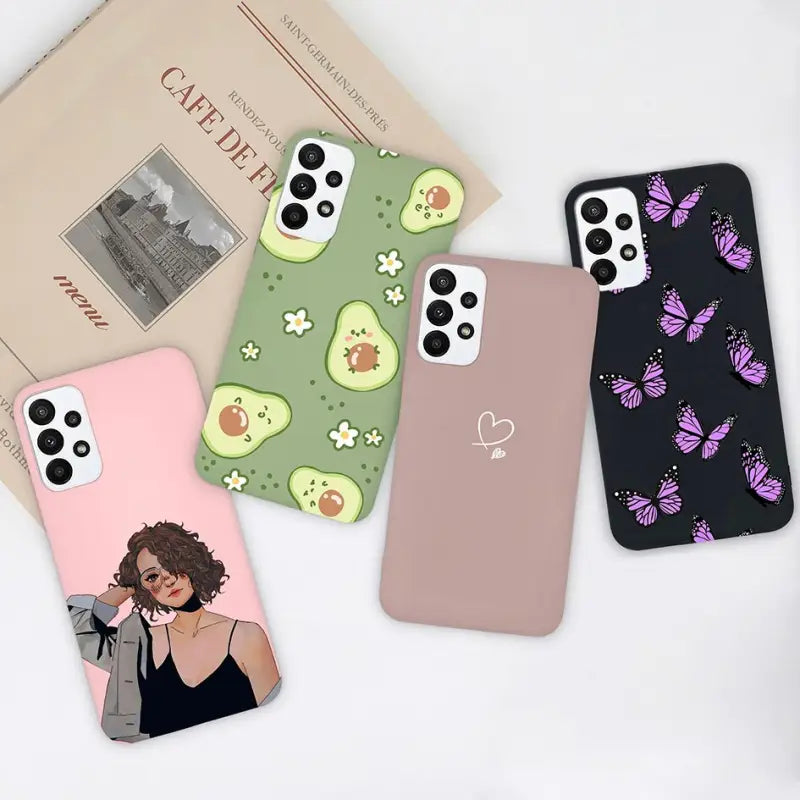 a set of four phone cases with different designs