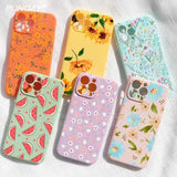 Four colorful phone cases with flowers and fruit