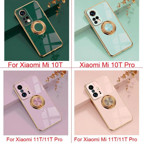 four different pictures of the same phone cases with a gold ring