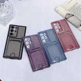 Four glittery phone cases with card slots in various colors.