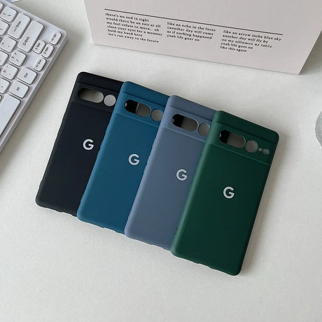 Four Google Pixel phone cases in different colors.