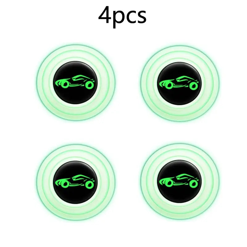 four green glow buttons with a car on them in a circle