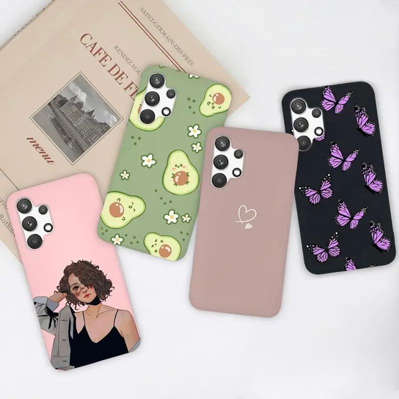a set of four phone cases with different designs