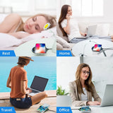 there are four pictures of a woman sitting on a bed with a laptop and a cell phone