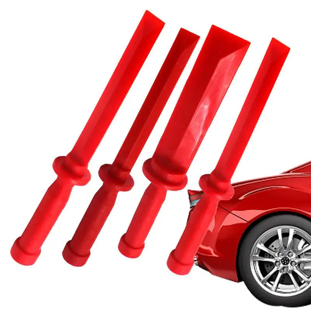 a red car with four red poles attached to it