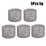 four rolls of silver colored wire mesh are shown on a white background