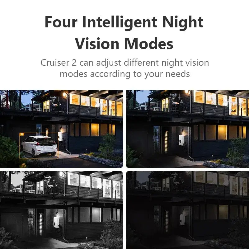 Four different shots of a house at night