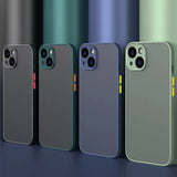 Four smartphones with multi-lens camera setups and colorful side accents.