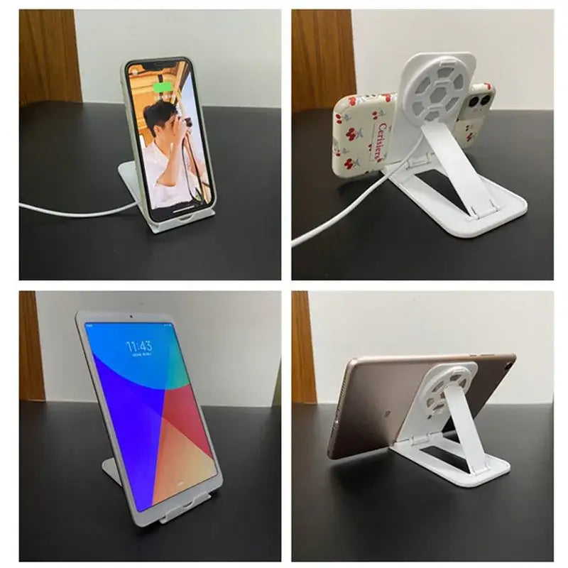 four different views of the samsung fold stand
