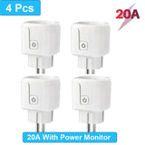 Four white power adapters with a blue sign on them