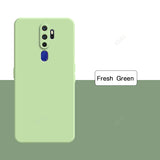 Fresh green straight edge silicone phone case with blue fingerprint sensor and triple-camera cutout for oppo a5 a9 a11