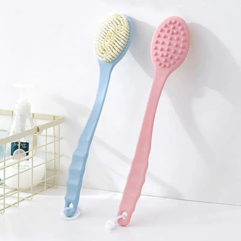 there are two toothbrushes that are sitting on a shelf