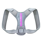 a gray and pink dog harness with a pink che pattern