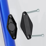 a pair of black plastic mountings for a bike