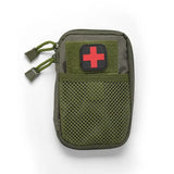 a green medical pouch with a red cross on it