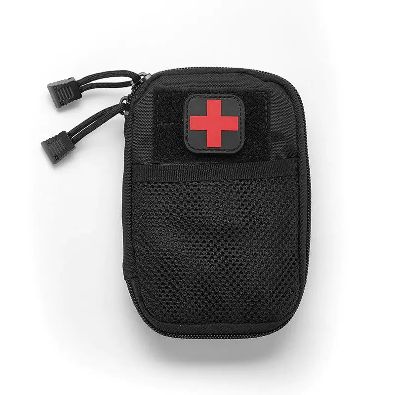 a black medical pouch with a red cross on it