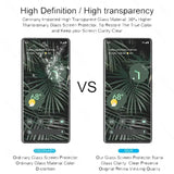 a picture showing the differences between the glass screen and the screen protector