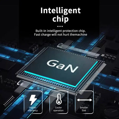 GaN chip with intelligent protection capabilities for fast charging.