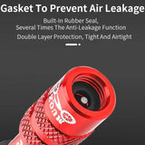 a red bottle with a black background and a white text that reads,’gas to prevent air leak ’