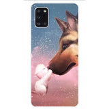 a german shepherd dog with a pink cloud in the sky phone case
