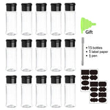 10 pack glass salt shaker bottles with black lids and black caps
