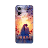 a girl sitting on a bench looking at the sunset phone case