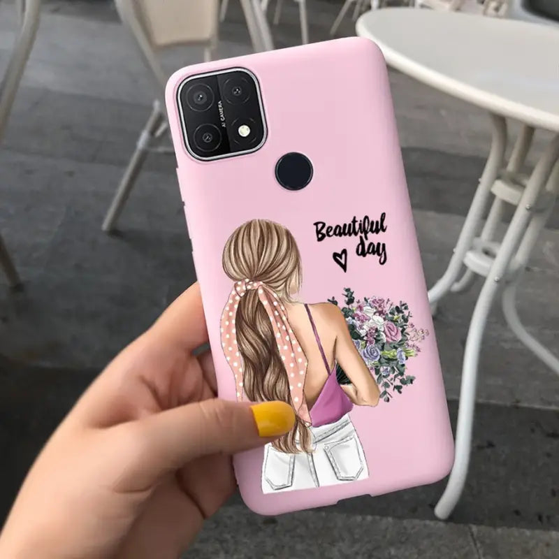 a girl with flowers phone case