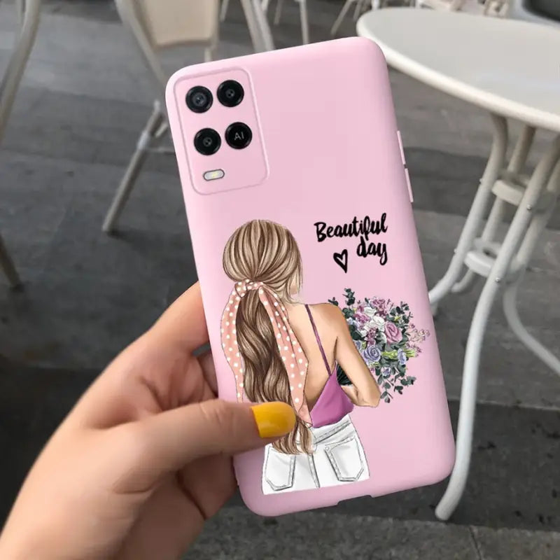 a girl with flowers phone case