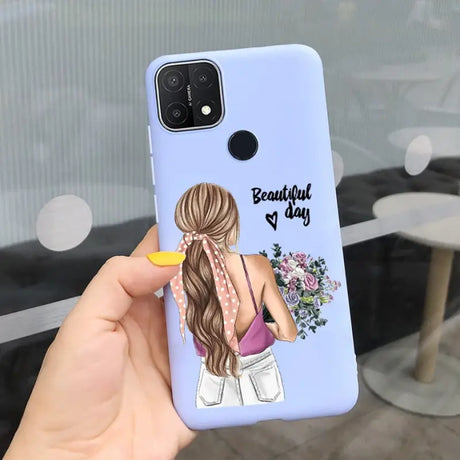 a girl with flowers phone case