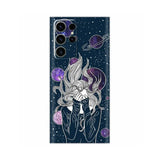 a girl with long hair and glasses in the galaxy phone case