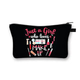 a black cosmetic bag with a makeup brush and lipstick