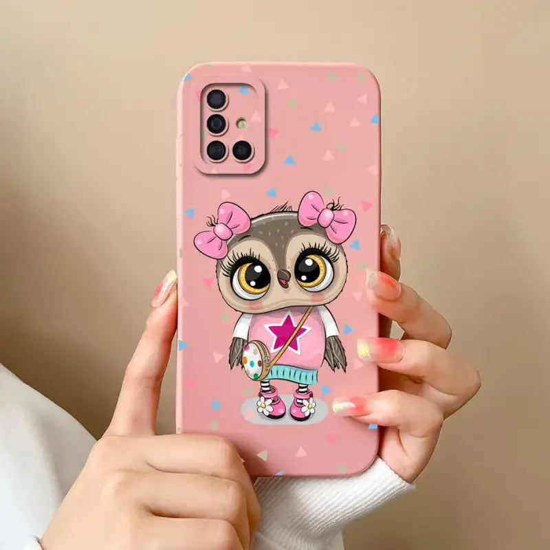 a girl owl phone case with a pink background