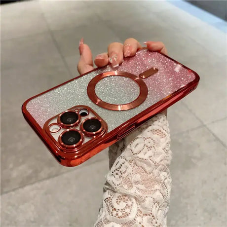 A girl holding a phone case with a ring holder