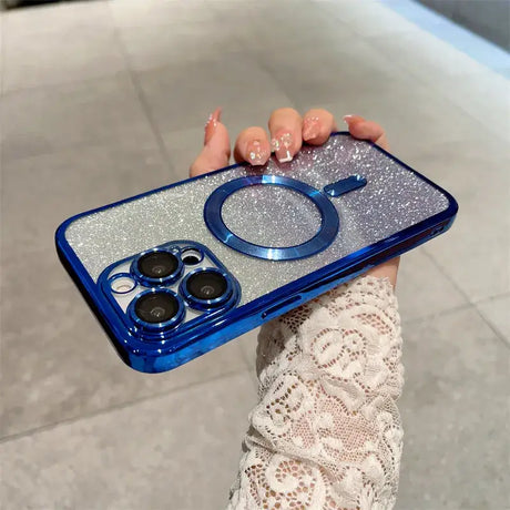 A girl holding a phone case with a ring holder