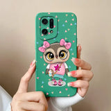 A girl with a pink bow and a green phone case