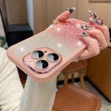 a girl holding a pink phone case with a heart shaped ring