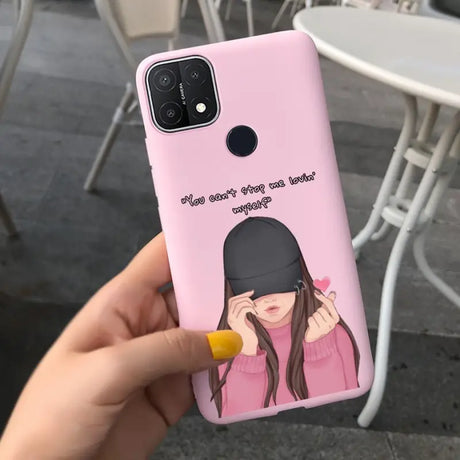 a girl with a pink phone case