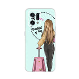 a girl with a suitcase and a pink suitcase phone case
