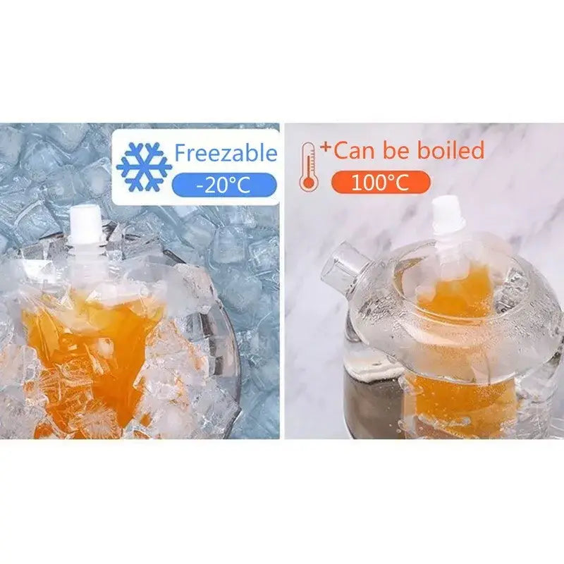 a glass filled with ice and a bottle filled with orange juice