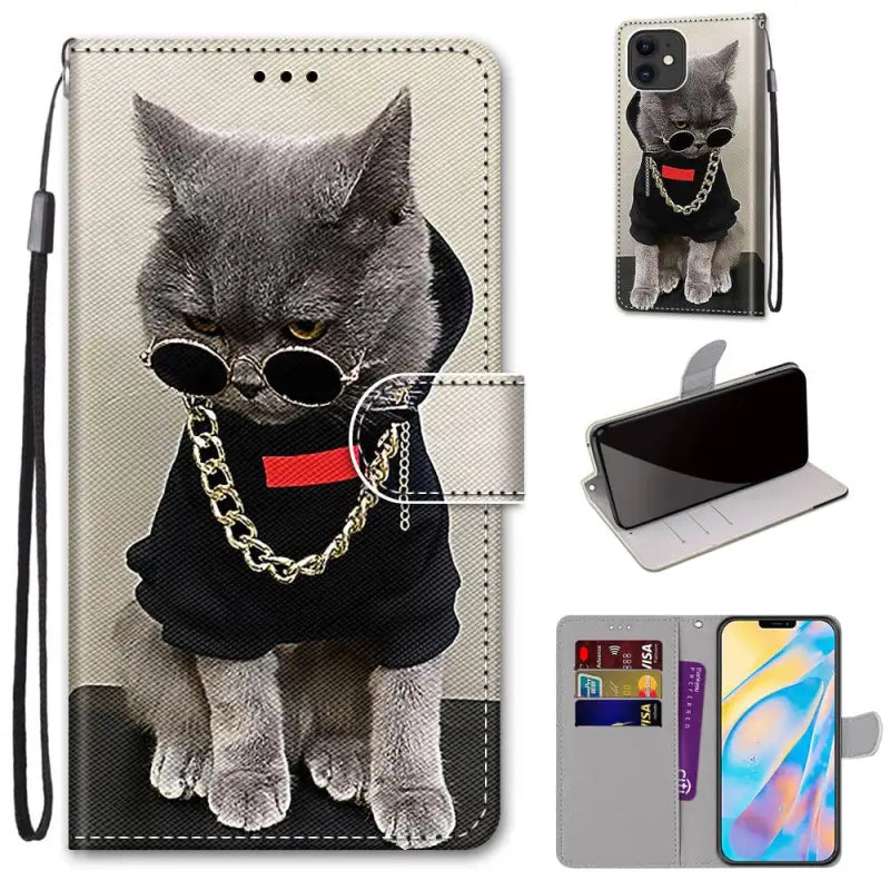 cat wearing a scarf wallet case