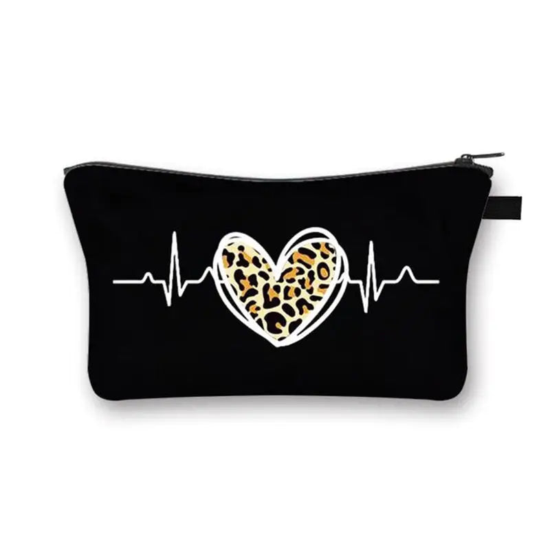 leopard heart zipper pouch