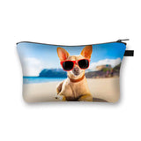 a small pouch bag with a chihuahua dog wearing sunglasses