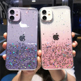 two iphone cases with glitter glitters on them