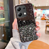 Glittery black smartphone case with a starry pattern.