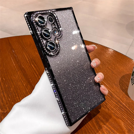 Glittery black smartphone case with a prominent camera module.