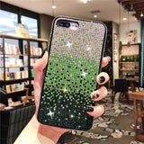 Glittery green and silver gradient phone case with rhinestones.