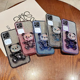 Luxury Plated Glitter Bling Case with Cute Teddy Bear Holder Stand For VIVO V30 Pro Case Soft Silicone Shockproof TPU Cover