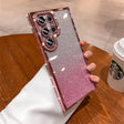 Glittery pink and silver smartphone case with multiple camera cutouts.