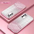 Glittery pink smartphone case with a geometric pattern and triple camera cutout.